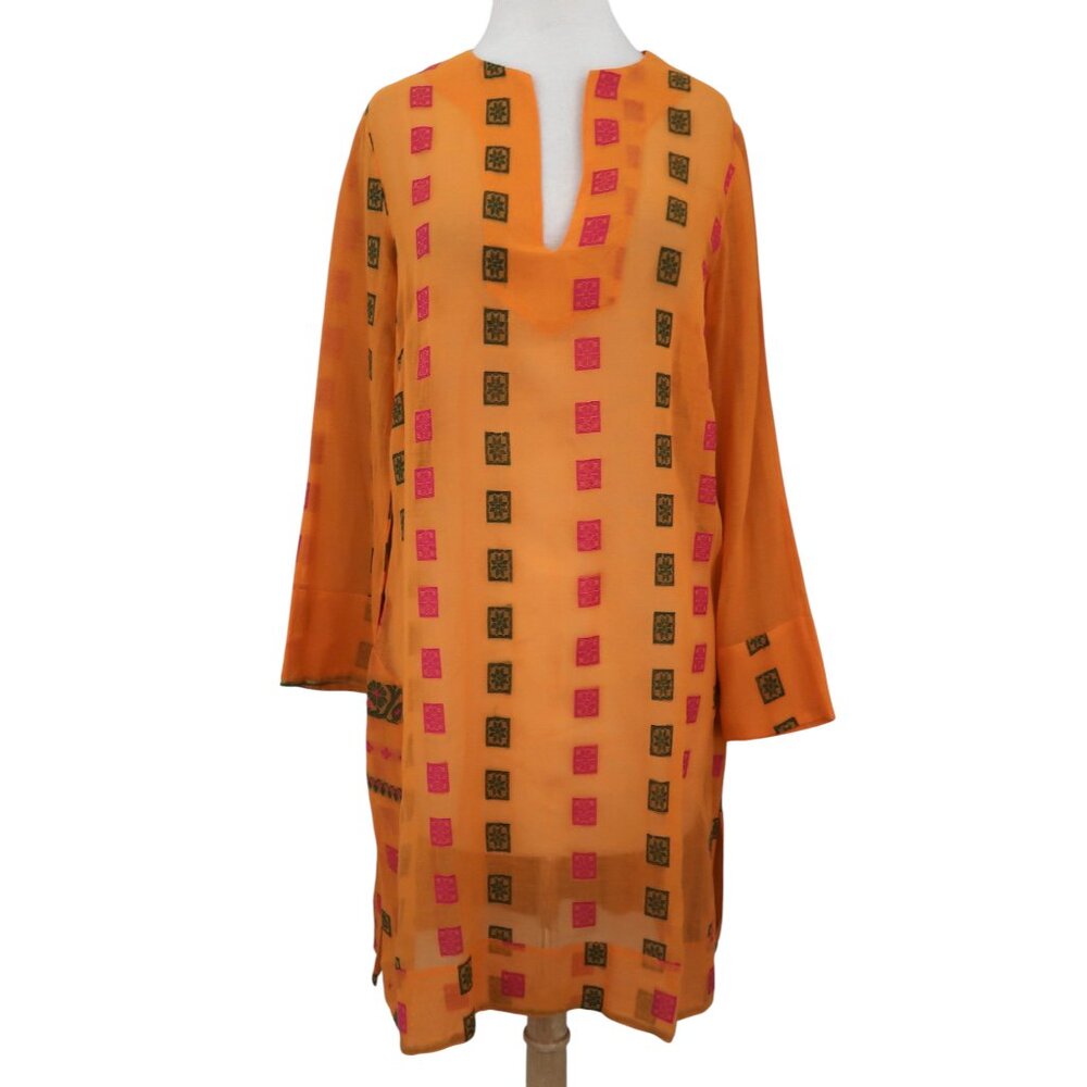 Orange Mini Dress with Pink & Black Geometric Accents